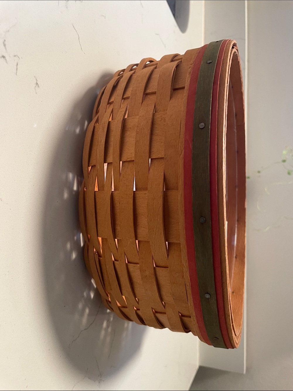 Longaberger small storage solutions  Basket with Red and Olive Accent Bands